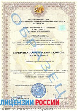 Образец сертификата соответствия аудитора №ST.RU.EXP.00006191-3 Пущино Сертификат ISO 50001